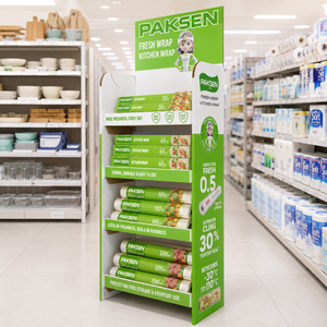 OEM ODM Eco Corrugated Display Stand, Custom Logo Rack for <b>Plastic</b> <b>Wrap</b>, Kitchen Supplies & Household Merchandising - Product Image 2