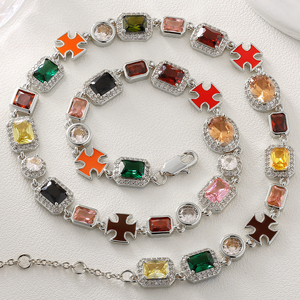 Collar de piedra multicolor de 10MM para hombres y mujeres, joyería de Hip Hop, piedra preciosa, rojo, azul, negro, CZ, cadena ajustable, collar de Zirconia colorida - Product Image 1