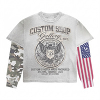 T-shirt Homme Double Couche Manches Longues Camouflage Drapeau 300gsm 100% Coton Imprimé Graphique Coupe Boxy Streetwear Lourd