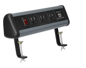 Removable Desk Surge Protector USB Outlets Clamp Power Strip Socket