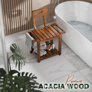 Tabouret de salle de bain en bois Jiang Fang avec étagère de rangement 12,1 pouces pour la douche et les toilettes - Product Image 4