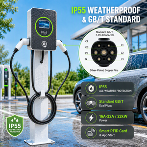 Chargeur EV AC double port 7 kW, monté sur socle, avec gestion double des câbles pour les zones de service autoroutières et la recharge dans les hubs commerciaux - Product Image 4