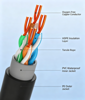 Cable de Red UTP CAT5e para Exteriores, Impermeable, HT6508, Doble Cubierta, 24AWG, Cobre Puro Libre de Oxígeno, 305m por Caja