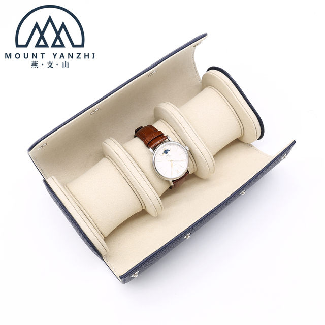 Mount Yanzhi Fashion Custom Logo 3-Slot Luxury Handmade Genuine Leather Velvet Lining Button Closure Lightweight Watch Roll Case