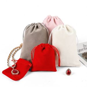 Pochette à cordon en velours blanc, rose, rouge, gris, personnalisée avec logo OEM, vente en gros, pour maquillage, cosmétiques, cadeaux, bijoux, emballage - Product Image 2