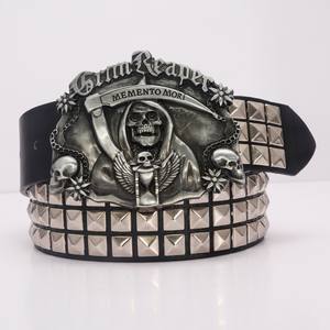 Alliage de Zinc crâne série <span class=keywords><strong>ceinture</strong></span> pour boucle hommes femmes Western Cowboy PU cuir ceintures luxe Rivet sous-culture <span class=keywords><strong>ceinture</strong></span> décontractée - Product Image 2