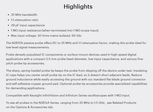 คีย์ไซท์ N2876A โพรบออสซิลโลสโคปแบบพาสซีฟ 1.5 GHz ตัวลดทอนสัญญาณ 100:1 ขั้วต่อ BNC (ซีรีส์ N2870A) รับประกัน 1 ปี OBM N2876A สวัสดี - Product Image 2