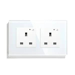 Panel Kaca Pabrik 146Mm Aplikasi Tuya Ganda Hidup Cerdas Alexa Wifi Saklar Dinding dan Outlet Soket