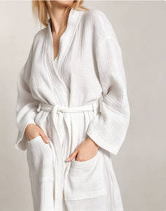 Accappatoio in garza di cotone stropicciato, comodo, a maniche lunghe, stile kimono, con cintura e tasche, per uso quotidiano, casa, hotel, vendita all'ingrosso - Product Image 2