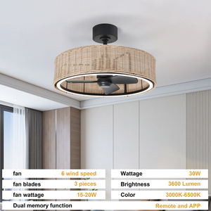 24inch <b>Ceiling</b> Fan with <b>Light</b> 30W Dimmable 3000K-6500K Pure Copper Motor <b>Remote</b> APP <b>Control</b> for Bedroom farmhouse - Product Image 5