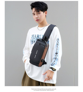 Custom Men's Fashion Waterproof Anti-Theft Nylon Zipper <b>Chest</b> Shoulder Bag USB Portable Travel Messenger Cross Body Sling All - Product Image 3