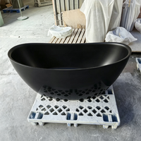 Baignoire autoportante de luxe en résine acrylique, surface solide, design écologique, noir mat, sur mesure, pour hôtel