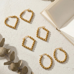 Pendientes de Aro Geométricos Vintage con Forma de Rombo, Acero Inoxidable, Cuentas Redondas, Chapado en Oro de 18K, Joyería Minimalista - Product Image 4