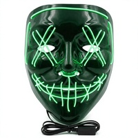 Masque LED Halloween lumineux noir en forme de V, masque de fête lumineux néon, masque de cosplay d'horreur pour événements