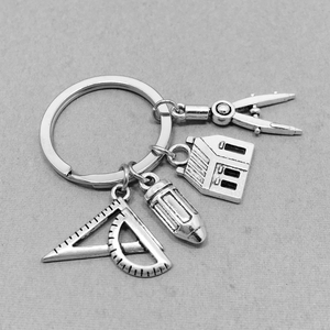 Porte-clés créatif en métal avec règle et boussole, accessoires de bijouterie pour étudiants en ingénierie, architectes, ingénieurs, agents immobiliers - Product Image 2