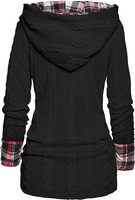 Sweat à capuche tricoté pour femme, design ethnique personnalisé, avec doublure à carreaux, motif torsadé, poignets et ourlet contrastants à carreaux
