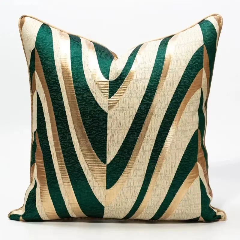 Green And Gold Water Striped Cushion Covers Luxury Linen Home Decoration Throw Pillow Case Cover For Livingroom