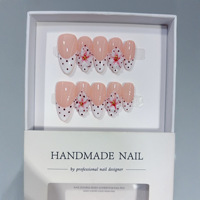 Ongles Amande Micro French Faits Main 10 Pièces Pointe Blanche Bourgogne à Pois Fleur 3D Kit d'Ongles French Tip à Pois