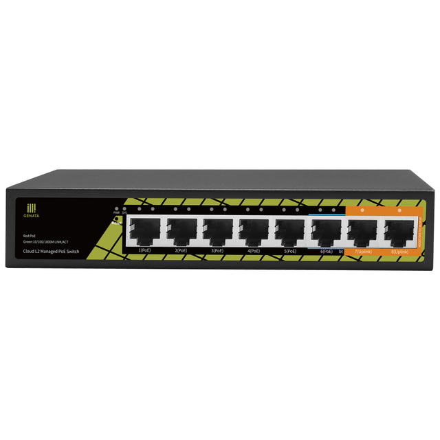 GENATA Cloud L2 Lite Managed Switch 6+2 Hybrid Ports PoE Switch High Performance Easy Application High Cost Effective