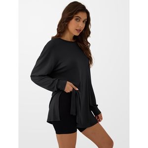 FOXA Women's Oversized Long Sleeve Tunic Top Loose Fit Athletic Gym Wear Solid Black Workout Shirt 2026 Outfit - Product Image 4