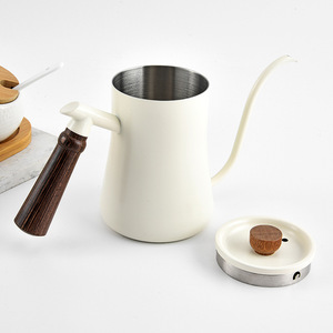 Hervidor de cuello de cisne de 600 ml de acero inoxidable con mango de madera para verter café - Product Image 1
