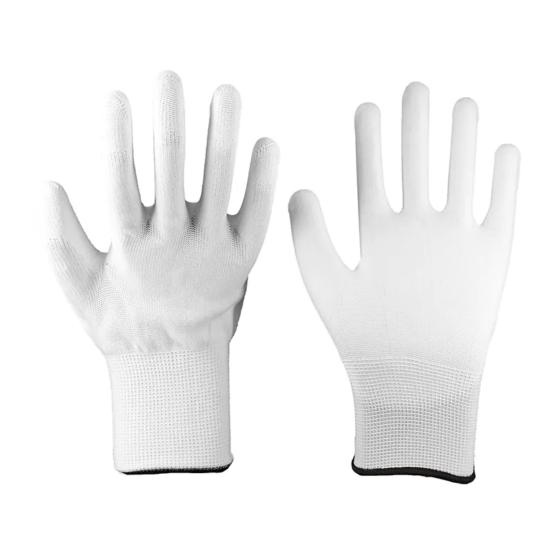 Harga grosir pabrik 13G sarung tangan kerja lapisan putih poliester putih selesai Pu dilapisi