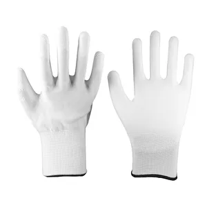 13G White Polyester White PU Coating Finish Gloves