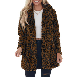 Herbst Winter Leopardenmuster Damen Mode Kunstfell Taschen Loser Pelzmantel Warm - Product Image 6