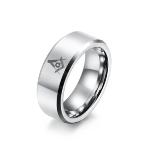 Anillos de acero de tungsteno de moda y exclusivos para hombres, anillos de pareja de la Francmasonería, únicos y de nicho, hechos a mano. - Product Image 5