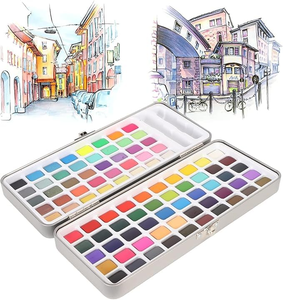 ชุดสีน้ำพรีเมียม 12/24 สี แบบตลับครึ่งแผ่น สำหรับศิลปิน พร้อมพู่กัน สำหรับสมุดระบายสีน้ำ บรรจุในกล่องเหล็ก - Product Image 4