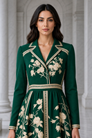 Robe musulmane à manches longues et col à revers, motif floral, coupe modeste, marque privée, vente en gros directe usine