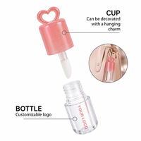 Tube de brillant à lèvres vide 3 ml à motif cœur, flacon de gloss, contenant de blush liquide avec tête de pinceau épaisse pour marque privée