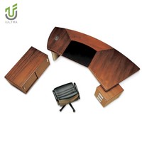 Scrivania Direzionale Ergonomica Curva iULTRA Premium in MDF con Sedie, Credenza e Libreria per Postazione di Lavoro Aziendale e Finanziaria