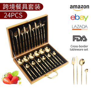 Ensemble de couverts en acier inoxydable 24 pièces pour 6 personnes, boîte cadeau dorée, vaisselle durable pour mariage - Product Image 5