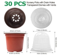 Pots de pépinière pour plantes souples de 4 pouces, 10 étiquettes, couvercles transparents, petit plateau de démarrage, trous de vidange, 30 ensembles