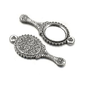 Breloques vintage en forme de miroir argenté, pendentifs en alliage de zinc pour la fabrication de bijoux faits main DIY - Product Image 2