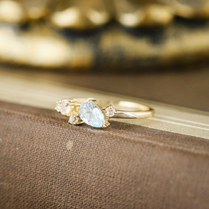 À la mode ciel miroir Simple mode rond blanc cristal Rose Quartz goutte <span class=keywords><strong>d</strong></span>'eau bleu ciel topaze <span class=keywords><strong>bague</strong></span> de <span class=keywords><strong>mariage</strong></span> bijoux fins - Product Image 2