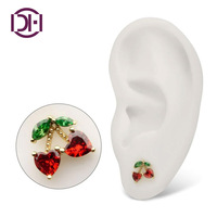 14Kt Or Jaune Sans Fil Cerise Coeur Feuille Top Labret Haute Polonais Piercing Bijoux Petit Cartilage Stud Langue Nez Accessoire
