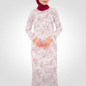 SIPO Eid <strong>Hot</strong> Selling Malaysia Musulmane <strong>Pink</strong> Chiffon Printed Floral Round Neck <strong>Top</strong> With Nursing Zip Women Set Modern Baju Kurung - Product Image 2