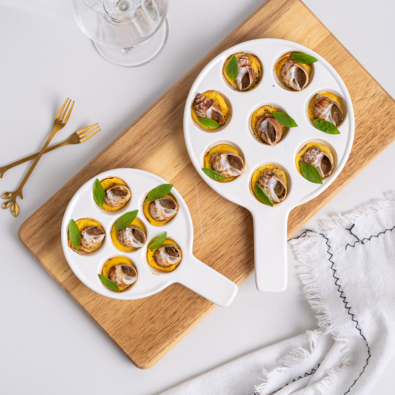 Plat à escargot en céramique de 9.33 pouces pour apéritifs, escargots grillés, pétoncles