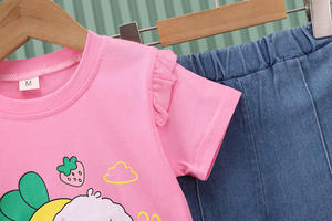 2024 nouvel été filles ensemble papillon parquet jean et mignon lapin haut-doux été deux pièces ensemble - Product Image 6