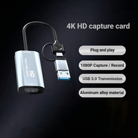 Carte de capture d'écran Doonjiey 2-en-1 pour jeux et streaming en direct, 4K60Hz MP4 avec interface USB-C Type C pour ordinateurs portables