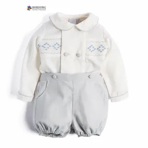 2022 New Fashion Baby Clothing Set smocked in cotone comodi ragazzi Blue Bloomers e Set di camicie a maniche lunghe