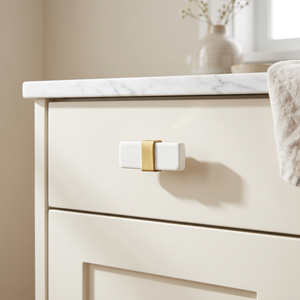 AK Brass Resin Metal Cabinet <b>Knob</b> <b>White</b> & Gold Finish Decorative Drawer Shelf Furniture Handle Best Price Hardware Luxury - Product Image 1