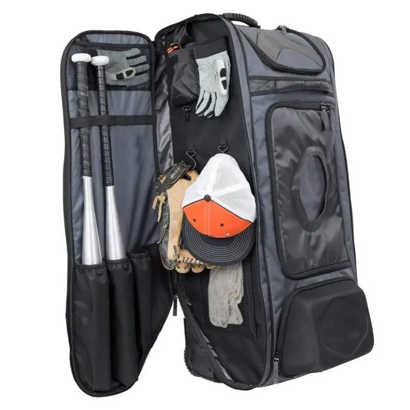 Rollende Baseball Bag Leverancier Groothandel Grote Capaciteit Ripstop Honkbal Catchers Tas Softbal Bat Tas Met Wielen