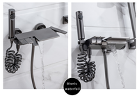 Ensemble de douche mural contemporain en laiton, design moderne et minimaliste, avec commandes à touches de piano, pour salle de bain, kit de douche domestique amélioré pour eau froide et chaude