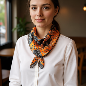 Foulard Quadrato Piccolo con Motivo a Pois Rosa 70x70cm Accessorio di Moda per Donne - Product Image 2