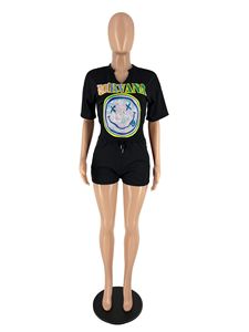 T-shirt estiva a maniche corte con scollo a V allentato Top Fashion Big Smile t-shirt stampate grafiche per le donne 2023 - Product Image 3
