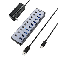 10 Port USB Charging dan Data Hub BC1.2 High Speed USB 3.0 Powered Hub dengan Adaptor