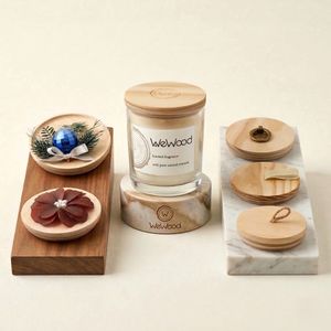 Couvercle de bougie en bois naturel personnalisé WeWood du Vietnam avec poignée, logo gravé, couvercle de pot en bois écologique pour bougie parfumée - Product Image 1